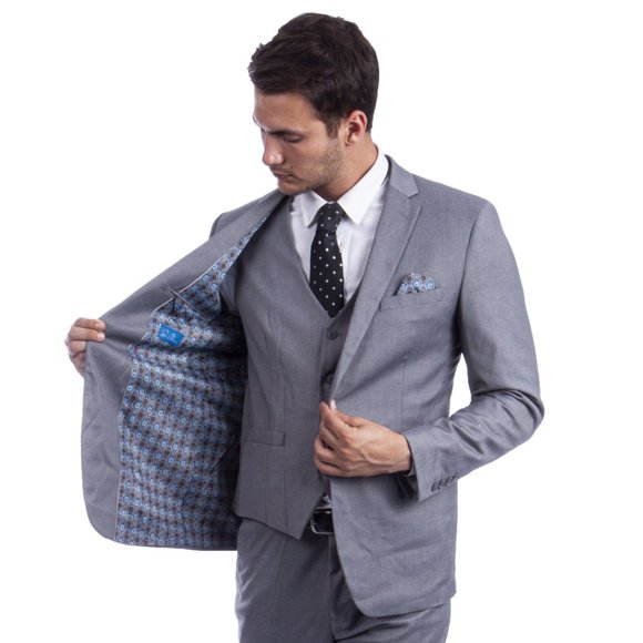 Men's Skinny-Fit 3pc Mid Grey Suit by Sean Alexander - Picture 3 of 6